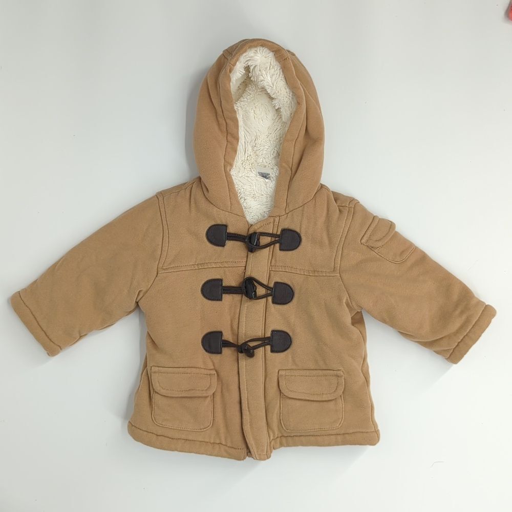 Baby Gap Newborn 6-12 Months Furry Lined Tan Coat with Toggle Buttons Cotton